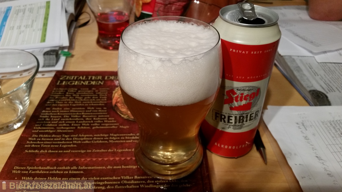 Foto eines Bieres der Marke Stiegl Freibier aus der Brauerei Stieglbrauerei