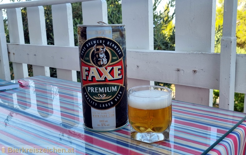 Foto eines Bieres der Marke Faxe Premium aus der Brauerei Faxe Bryggeri A/S