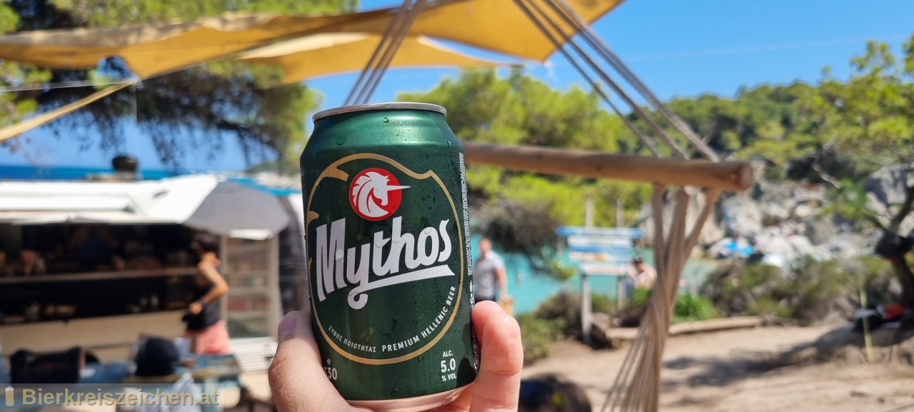 Foto eines Bieres der Marke Mythos Hellenic Lager Beer aus der Brauerei Mythos Brewery