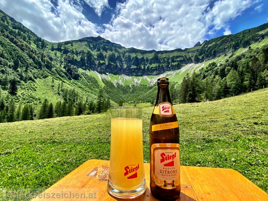 Foto eines Bieres der Marke Stiegl Radler Zitrone Naturtrb aus der Brauerei Stieglbrauerei