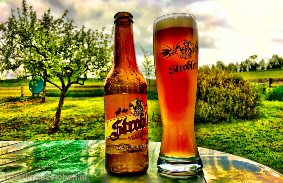 Foto eines Bieres der Marke Strobler Maibier aus der Brauerei Strobler