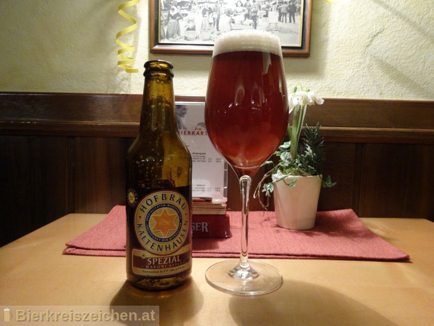 Foto eines Bieres der Marke Limited Edition Maroni aus der Brauerei Hofbräu Kaltenhausen