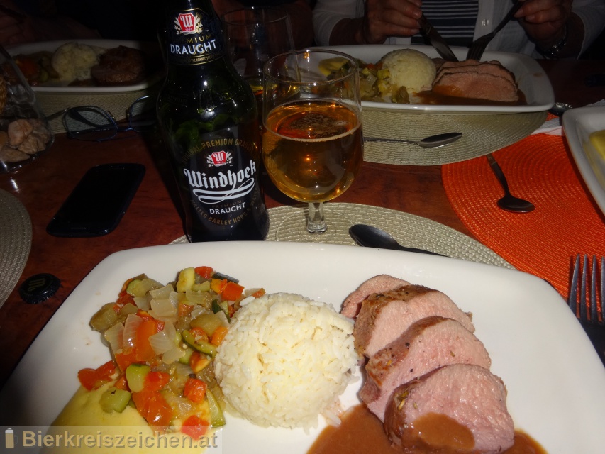 Foto eines Bieres der Marke Windhoek Premium Draught aus der Brauerei Namibia Breweries