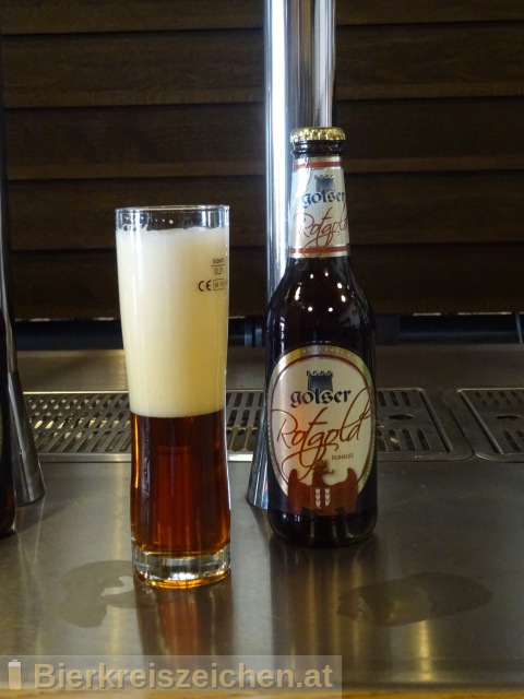 Foto eines Bieres der Marke Golser Rotgold aus der Brauerei Pannonia Brauerei Gols
