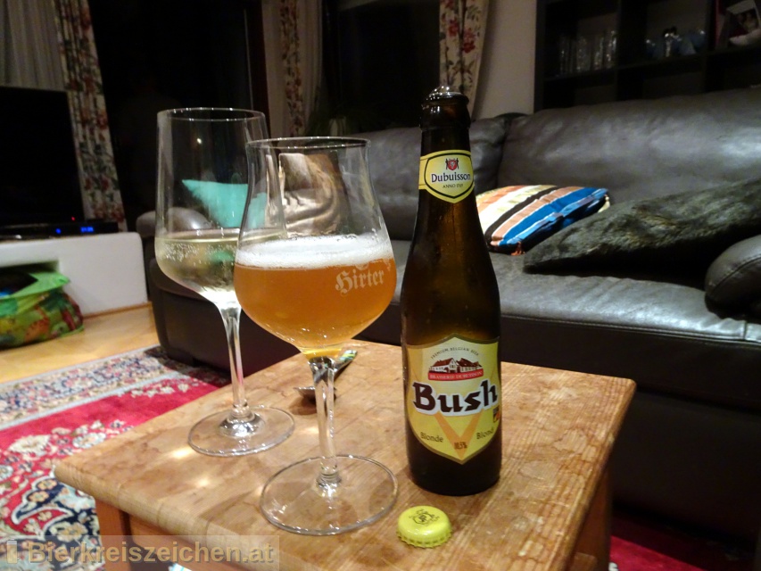Foto eines Bieres der Marke Bush Blonde aus der Brauerei Brasserie Dubuisson 