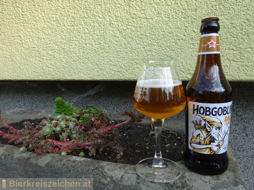 Foto eines Bieres der Marke Hobgoblin Gold aus der Brauerei Wychwood Brewery
