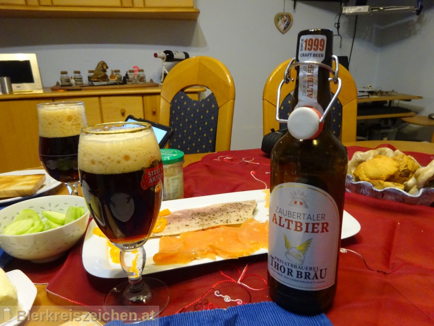 Foto eines Bieres der Marke Zaubertaler Altbier aus der Brauerei Thor-Bru