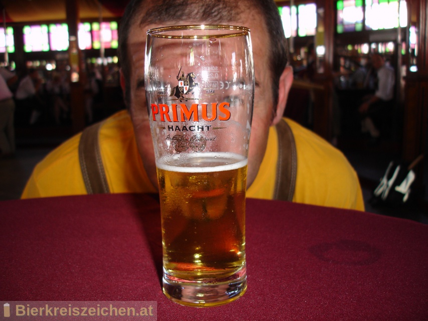 Foto eines Bieres der Marke Primus aus der Brauerei Haacht Brewery plc